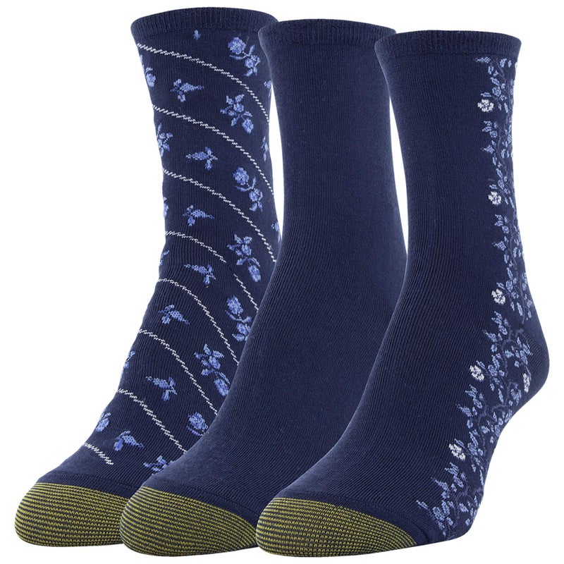 GOLDTOE Women's Designer Collection Midi Socks, 3-Pairs, Navy Blue Assorted, Shoe Size: 6-9 - Image 1